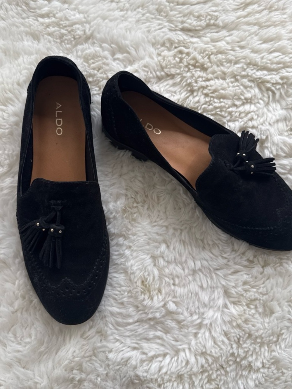 ALDO Black Suede Tassel Loafers - Women's Slip-On Flats